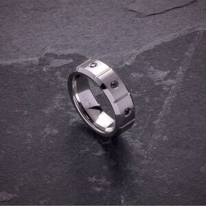 Cobalt Chromium Grooved Polished & Brushed Three Black Diamond 7mm Wedding Band